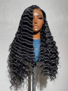 200%深波浪卷发假发，巴西发，13x4蕾丝前假发，真人发假发，自然外观，预先拔毛，180%密度，蓬松卷曲，完美适用于日常和派对造型，圣诞节装扮，新年派对假发，节日假发，节日风格 - SNatural - 查看 4