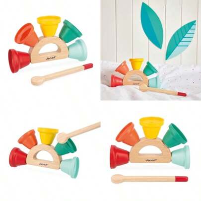 Janod Gioia Wood And Metal Handbell Set 5-Note Musical Bells On Wooden Holder With Mallet Early Rhythm Sound Development For Toddlers 18 Mo3 Yrs - J07638Children's Growth Games, Fun And Joyful, Essential For Childhood