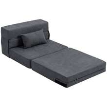 3-In-1 Convertible Armchair, Folding Sofa Bed With Lumbar Cushion, Flannel-Look Reclining Armchair, Chaise Lounge For Living Room, Dark Grey - Dark Grey - View 7