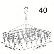 1个不锈钢晾衣架，带40个夹子，多功能悬挂式收纳架，可用于晾晒袜子、毛巾、胸罩、手套、婴儿衣服和其他室内/室外物品