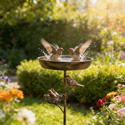 76cm Vintage Iron Art Double Bird Nest Birdbath, Detachable & Assembled Bird Feeder, Yard Decor, Ideal Gift For Eid, New Year, Valentine's Day, Family & Friends