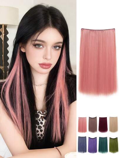 Ladies' Day Christmas Color Hair Pieces, 19-Inch Highlighted Wig Pieces, One-Piece Light And Thin Bleach-Dyed Color Simulation Spring Leaves No Trace To Increase Hair Volume, Ear-Hanging Dye Extension Pieces, Christmas Halloween Party Hairstyles