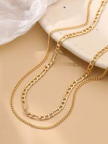 2pcs/Set Minimalist Multi-Layer Gold Chain Necklace, Unique Personalized Women Necklace Jewelry (Random Chain Clasp Quantity) - Yellow Gold - View 4