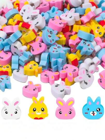 Ok. 100 sztuk mini gumek wielkanocnych, urocze mini gumki w kształcie króliczka i jajka, idealne na dziecięce przyjęcia, prezenty na wielkanocne przyjęcia, wypełniacze do koszyków, nagrody w klasie