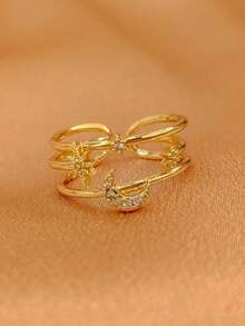 1枚可调节新月形戒指，镶嵌多层星形钻石，闪耀夺目，斋月和开斋节送给女性的礼物，奢华精致珠宝 - 星月 - 查看 5