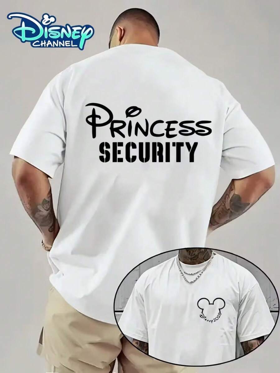 Disney 2026 New Mickey Mouse And Letter Pattern Printed Men's Casual T-Shirts, Summer Sports And Leisure Wild Short-Sleeved Disney Elements Round Neck Short-Sleeved Men's T-Shirts, Suitable For Casual Wear And Daily Activities. - White - View 1