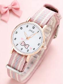 A Youth Digital Watch Made Of Canvas Material With A Cute Cartoon Bowknot Pattern, Suitable For Wearing During School Hours. - Multicolor - View 6