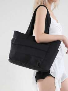 Women's Tote Bag, Lightweight & Fluffy Handbag Suitable For Travel, Work, Beach, Gym, Shopping, School Supplies, School Bag, School Handbag, School Tote Bag, School Bookbag, Back To School Bags, Large Capacity, Waterproof, Portable, Classic Casual, Suitable For Teen Girls Women College Students, Perfect For Back To School, First Day Of School, Tote Bags For School,College Essentials, Perfectly Matching With Fall Outfits Women,[US-Based Shipping]Spring Outfit Ideas, Valentine's Day Gifts, Gifts For Women, Gifts For Girls. - 黑色 - 查看 3
