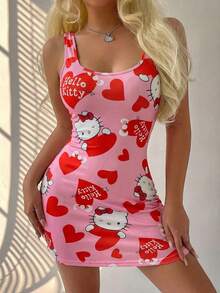 SANRIO 1 chiếc đầm hai dây Hello Kitty màu hồng, kiểu dáng đơn giản, dễ thương dành cho nữ. - Hồng - Xem 6