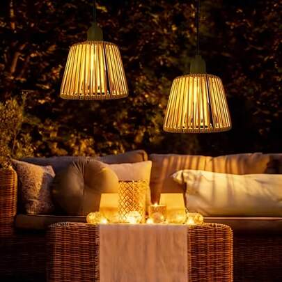 1pc Woven Chandelier, LED Imitation Rattan Woven Chandelier, IP44 Outdoor Chandelier, Battery-Powered (Battery Not Included), Suitable For Outdoor Porches, Terraces, Lawns, Gardens, Balconies, Weddings, Birthdays, Halloween, Christmas, And Perfect As A Gift For Friends