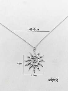 1pc Silver Stainless Steel Non-Fading Exaggerated Sun Pendant Long Necklace, Fashionable Suitable For Daily Wear, Beach, Travel - Silver - View 5