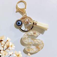 1个米色字母钥匙扣，恶魔之眼钥匙扣，流苏包饰吊坠，派对礼品 - 米色 - 查看 5