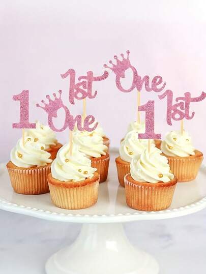 1set Number 1 & English "One" Happy Birthday Cake Toppers, Multi-Color Party Decorations, Cupcake Picks