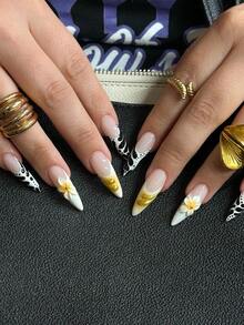 24pcs Sheer Gradient With Daisy Accent – Fresh Girlish Press-On Nails, Removable Style Perfect For Work & Dates - Multicolor - View 3