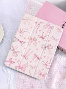 1pc Cute Pink Bowknot Painted Tablet Case, Compatible With IPad 10th/11th/10.2/10.5/Air4/Air5/10.9/Pro11/Air 11-In.(M2)-2024/Pro 11-In.(M4)-2024/IPad Air 11-Inch (M3) 2025/IPad (A16) 11 Inch 11th Generation 2025, Mini6/Mini7/Air1/Air2/9.7, Tab A8 10.5 Inch 2022, Includes Pen Slot, Tri-Fold Stand, Magnetic Sleep/Wake, Adorable/Elegant/Creative - Multicolor - View 1