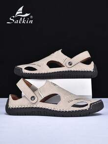 Salkin 新款设计师手工夏季男士凉鞋，价格亲民，奢华工艺，包头设计，多功能，稳固贴合，后跟带设计，平底防滑，经久耐穿，休闲百搭，适合户外、沙滩、钓鱼、散步等场合，透气柔软，舒适透气。建议选购大一码。 - 米色 - 查看 9