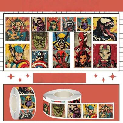 500张复仇者联盟贴纸卷 - 适用于剪贴簿DIY材料/手机壳装饰/行李箱贴纸/学生奖励 - 包括钢铁侠、蜘蛛侠和其他角色贴纸