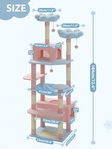 PEQULTI Large Cat Tree, 184 Cm Cat Tower For Large Cats, Cat House With Sisal-Wrapped Scratching Posts And Padding, 2 Padded Resting Areas, Double House And Basket For Indoor Cats