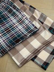 女士经典格子阔腿裤，蝴蝶结睡裤，三件套休闲家居服套装，春夏款 - 彩色 - 查看 6