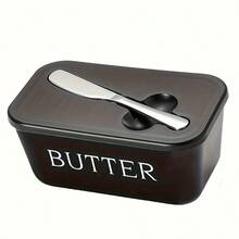 Butter Dish Set With Stainless Steel Knife – Covered Cheese Box, Food Storage For Butter, Cheese & More, Perfect For Home Kitchen & Picnics - màu đen - Xem 4