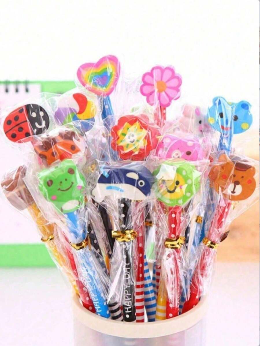 8pcs/15pcs/40pcs Cartoon Cute Pencils With Erasers, Creative Children Stationery Pencils, Elementary School Student Writing Pencils, Creative Gifts - Multicolor - View 1