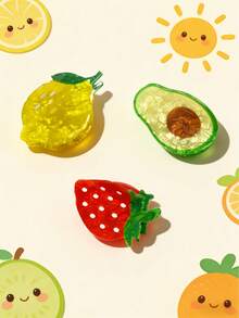 1个草莓、柠檬、牛油果造型水果发夹，休闲可爱优雅亚克力鲨鱼爪发夹，7-9厘米水果发爪，个性化水果发夹，流行简约奢华甜美水果系列亚克力手工发爪，优雅爪夹，女士发饰，时尚发夹 - 彩色 - 查看 2