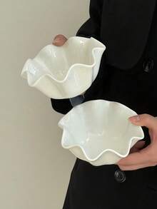 2pcs Ceramic Lotus Leaf Shaped Dessert Bowls, Minimalist Ice Cream/Yogurt/Snack/Rice/Breakfast/Salad Bowls - Multicolor - View 10