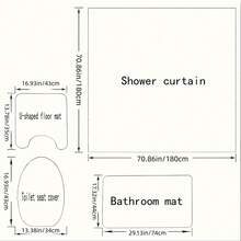 1/4pcs Heart-Themed Bathroom Set, Including Shower Curtain, Bath Mat, U-Shaped Toilet Lid Cover, Waterproof, Washable, Suitable For Valentine's Day, Mother's Day, Holiday Gifts - Multicolor - View 7