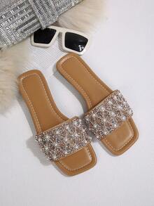 Dép lê nữ mới, đính đá lấp lánh, thời trang cao cấp, nhẹ, kiểu dáng thường ngày, dép đi biển. - Màu be - Xem 8