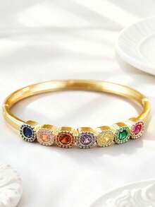1pc 18K Gold Plated Bracelet With Lab-Grown Gemstones, Suitable For Carnival, Theme Parties, Vibrant And Eye-Catching; Can Be Given To Best Friends During Carnival, Lively And Matching The Festive Atmosphere Of Western Holidays. - Gold - View 5