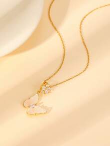 1pc Elegant Moon, Flower, Star, Butterfly, Water Drop, Heart, Rotating Planet Pendant Necklace With Sparkling Cubic Zirconia Delicate Choker, Suitable For Women Party, Valentine's Day Gift - Gold - View 15