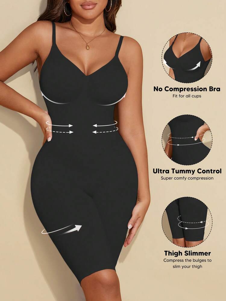 Women's Backless Tummy-Control Bodysuit, Seamless And Invisible, Thigh-Shaping, Soft And Breathable, Butt-Lifting, Suitable For Wearing With Dresses - 黑色 - 查看 2