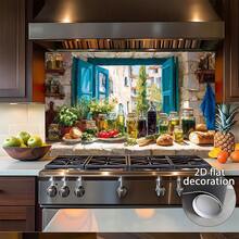 1-Piece 2D Flat Design Wall Decal. The Image Depicts Food And Jars Placed Next To A Window, Presented In A Realistic Way, Creating A Retro Atmosphere Through Its Nostalgic Background And Objects. This Kitchen Wall Decal Is Easy To Install. - Multicolor - View 2