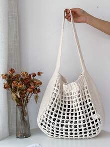 ENBEI 夏季度假沙滩包，时尚优雅的钩编手提包，大容量斜挎包，女士单肩包，适合夏季、度假和日常使用，大学生旅行必备，商务休闲女性母亲节礼物、教师节礼物、伴娘礼物 - 米色 - 查看 17