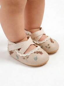 女婴软底公主婚纱玛丽珍平底鞋学步鞋新生儿轻便婴儿运动鞋 - 杏色 - 查看 3