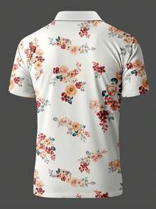 Men's Floral Print Short Sleeve Polo Shirt And Shorts Set - Multicolor - View 2
