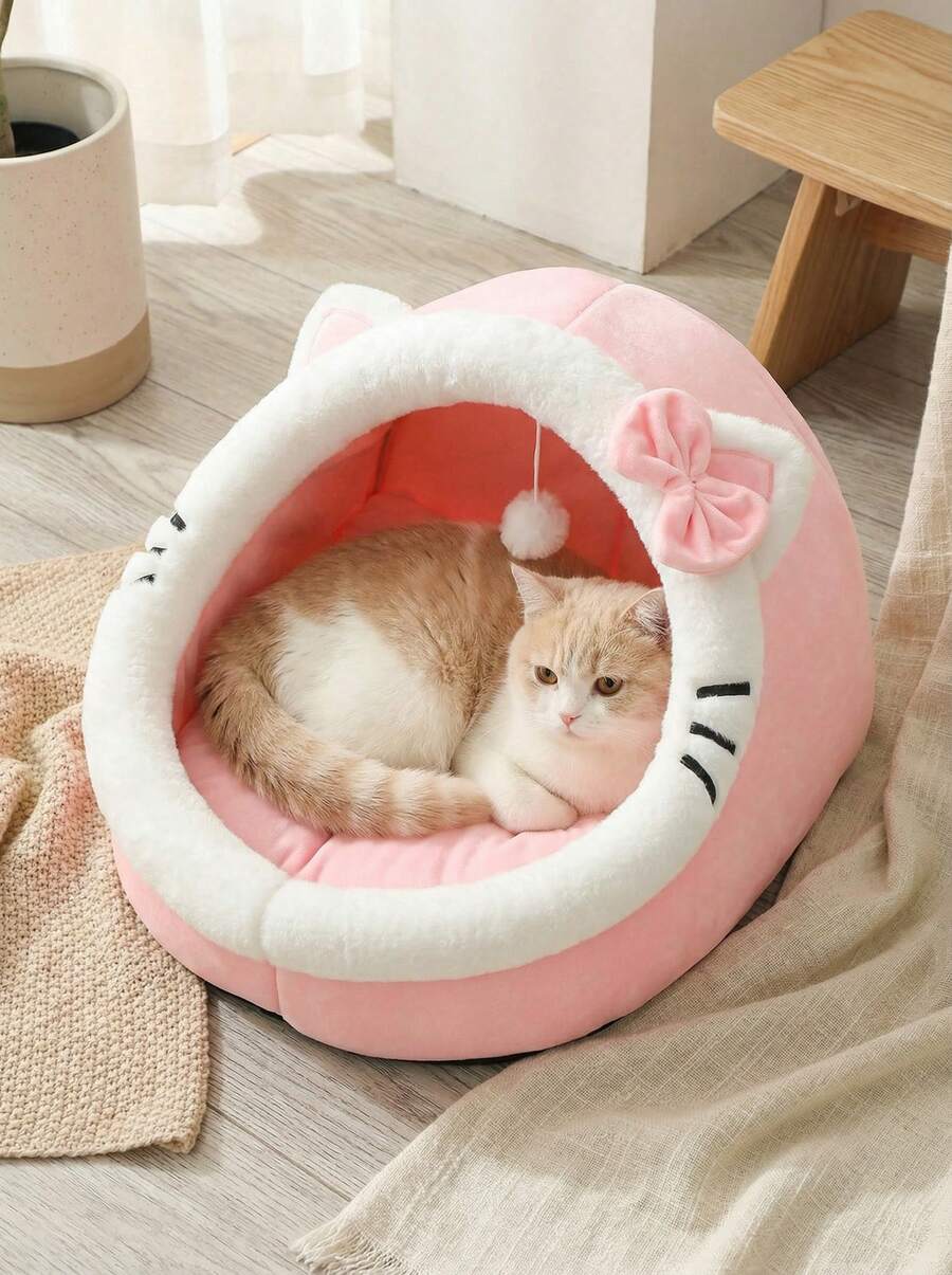 PETSIN 1 Giường mèo dễ thương cho nhà mèo trong nhà, nhà thú cưng có thể giặt được, giường hang ấm áp cho thú cưng, thích hợp sử dụng cho thỏ, chó con và mèo