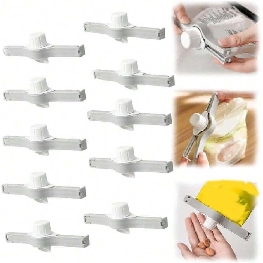 10 Clips Sellador para Bolsas de Alimentos con Tapa y Boquilla - Cierre Hermético Reutilizable para Mantener Frescura y Verter Fácilmente,40807692 - Neblina azul - Ver 1