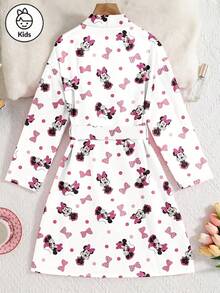 Disney Pyjama confortable en satin à imprimé de dessin animé pour préadolescentes - Manches longues avec lien à la taille. Tissu en soie doux et respirant, adapté pour le port à la maison en toutes saisons - Blanc - Voir 2