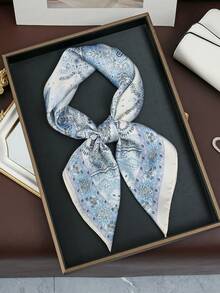 1 chiếc khăn quàng cổ vuông bằng satin thời trang dành cho nữ, dài 70cm, thích hợp cho mùa xuân/hè. - Xanh và trắng - Xem 4