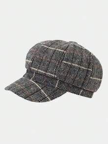 1pc Unisex Classic Houndstooth Plaid Retro Fashion Casual Newsboy Cap/Beret, Suitable Autumn/Winter Outdoor, Street, Travel - 彩色 - 查看 11