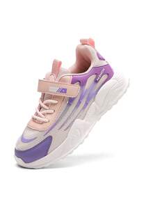 女童透气网面运动鞋，时尚紫色粉色魔术贴跑步鞋，儿童休闲步行鞋，大童休闲鞋 - 粉色 - 查看 19