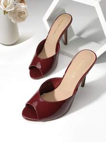 Women High Heels Stiletto Mule Sandals, Sexy Peep Toe Slip On Sandals For Party Dressy Prom Wedding Casual Wearing - 酒紅色 - 查看 1