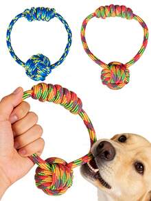 1个宠物绳结玩具，适合各种体型的狗狗，可用于牙齿护理和牙龈按摩，缓解无聊，户外舒适，互动玩耍，拔河，捡球，蓝黄/彩虹色吸引狗狗注意力，预防焦虑/出牙不适，宠物用品，绳结玩具，宠物玩具 - 彩色 - 查看 1