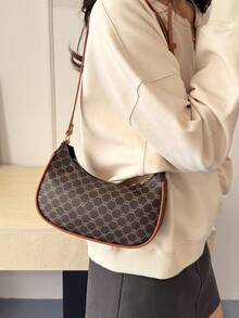 Korean Retro Crescent Moon Shaped Bag, Fashionable Casual Printed Shoulder Bag, Underarm Bag - Multicolor - View 4