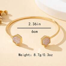 1pc Women's Fashion Open Bangle Bracelet, Elegant Adjustable Resin Inlaid Minimalist Jewelry - White - View 3