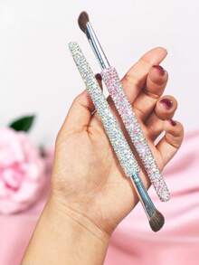 1pc Luxury Rhinestone Crescent Nose Contour Makeup Brush, Portable Face Highlighter Eyeshadow Brush, Creative Gift - Multicolor - View 2