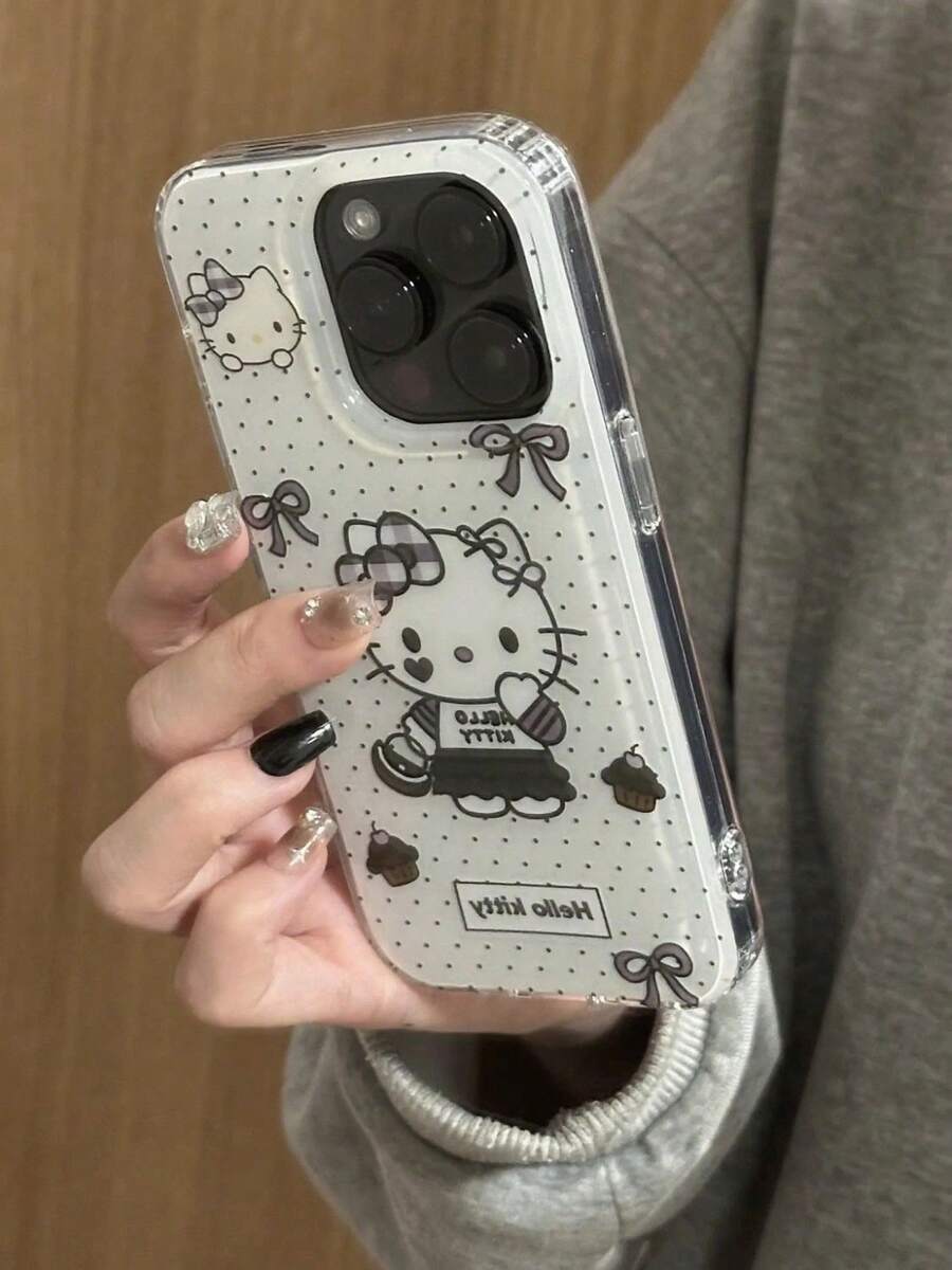 Sanrio Ins 韩版可爱波点蝴蝶结 Hello Kitty 猫咪手机壳，兼容 17 Pro Max/16 Pro Max/15 Pro Max/16 Pro/14/13/12，时尚高端手机壳 - 彩色 - 查看 1