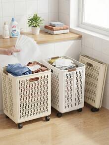 Foldable Laundry Basket, Durable PP Plastic, Suitable For Bathroom, Bedroom And Dorm Storage Organization And Home Decor - White - View 3