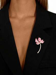 1pc Elegant Pink Lotus Flower Brooch, Suitable For Women's Dresses And Suits, Accessory Pin, Mother's Day & Valentine's Day Gift - Pink - View 3